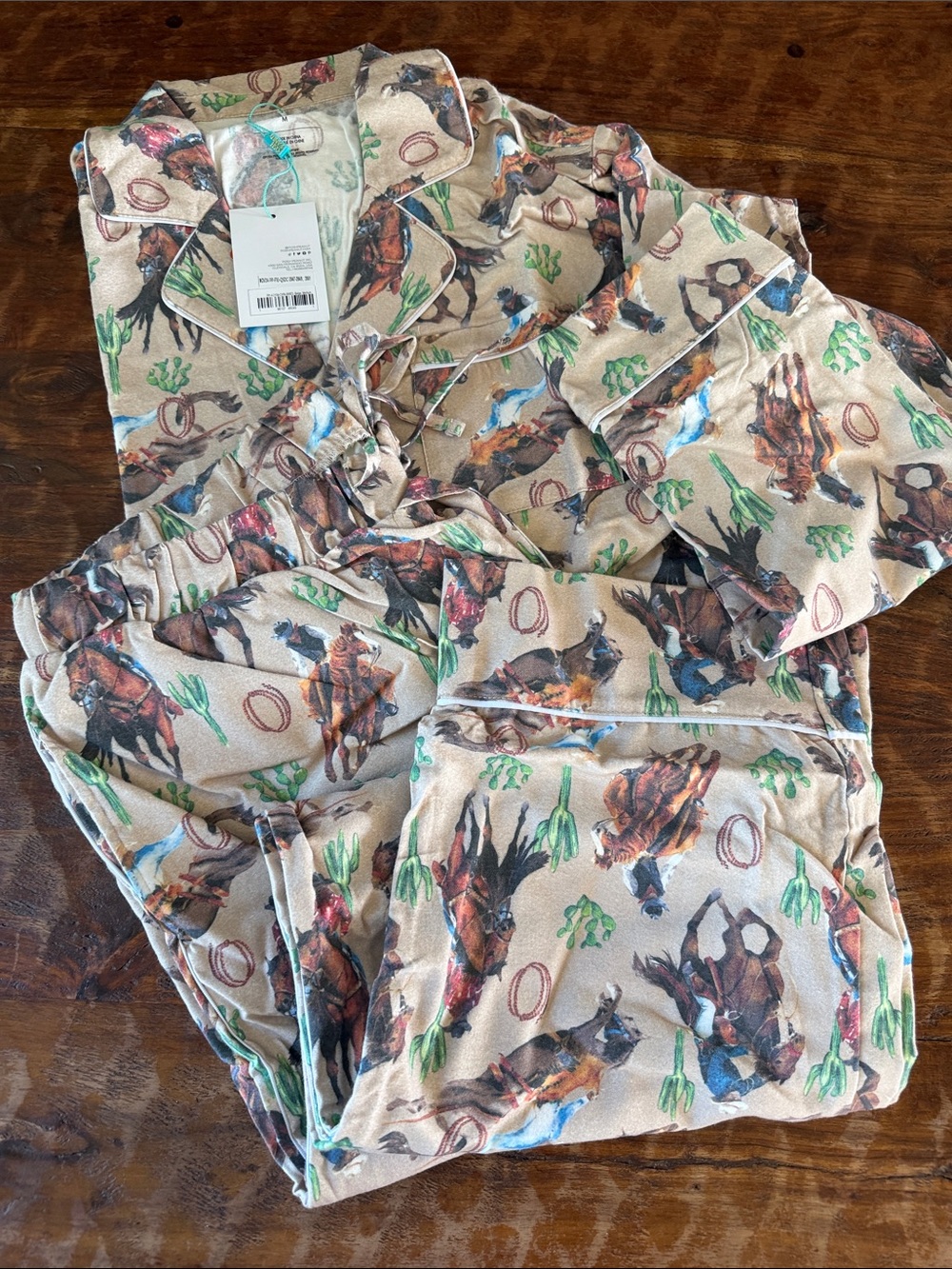 Posh Peanut Beige Western Horse Print Sleep Set- MEDIUM
